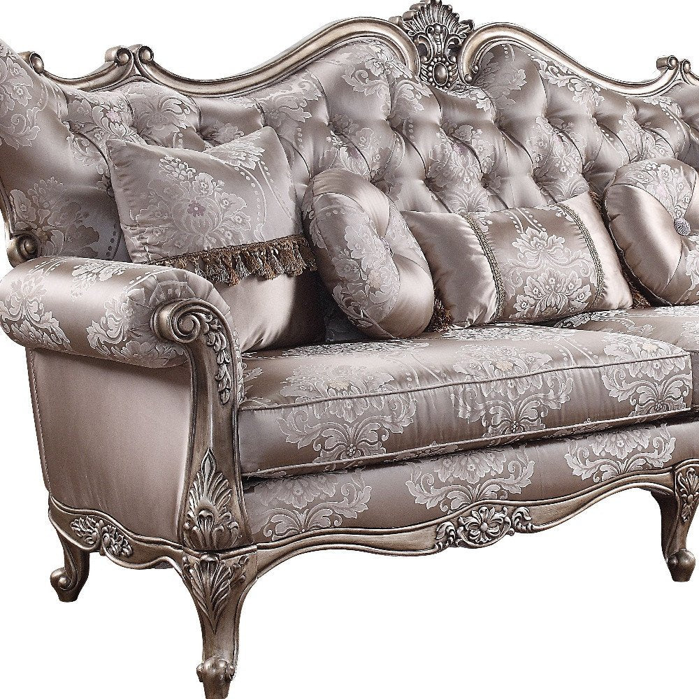 94" Dark Gray Imitation Silk Damask Sofa And Toss Pillows With Champagne Legs  Warm Home View