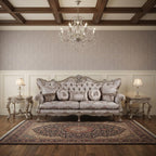 94" Dark Gray Imitation Silk Damask Sofa And Toss Pillows With Champagne Legs  Warm Home View
