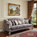 99" Brown Velvet and Solid Wood Curved Sofa With Toss Pillows  Warm Home View