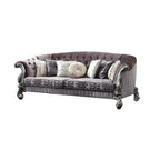 99" Brown Velvet and Solid Wood Curved Sofa With Toss Pillows  Warm Home View