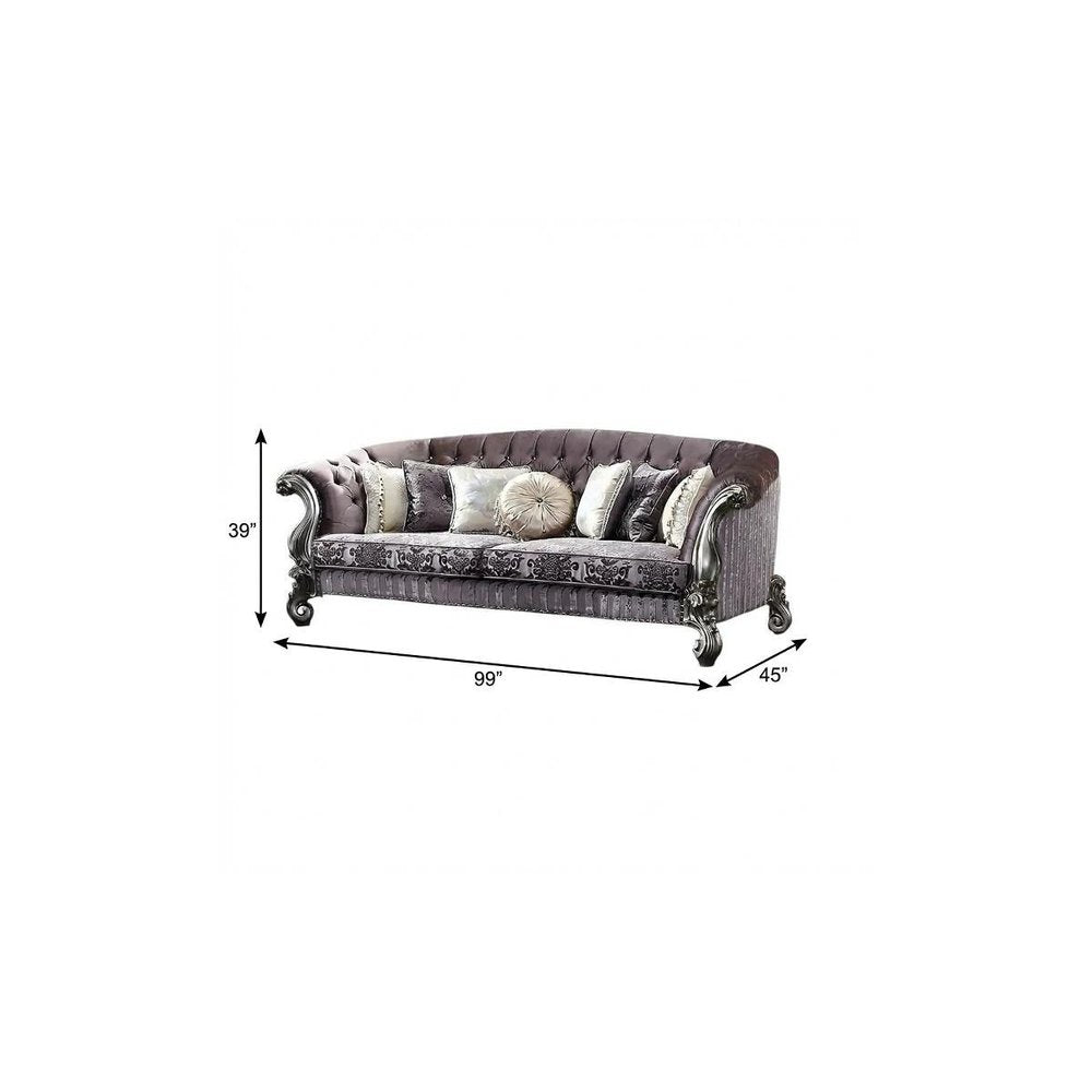 99" Brown Velvet and Solid Wood Curved Sofa With Toss Pillows  Warm Home View