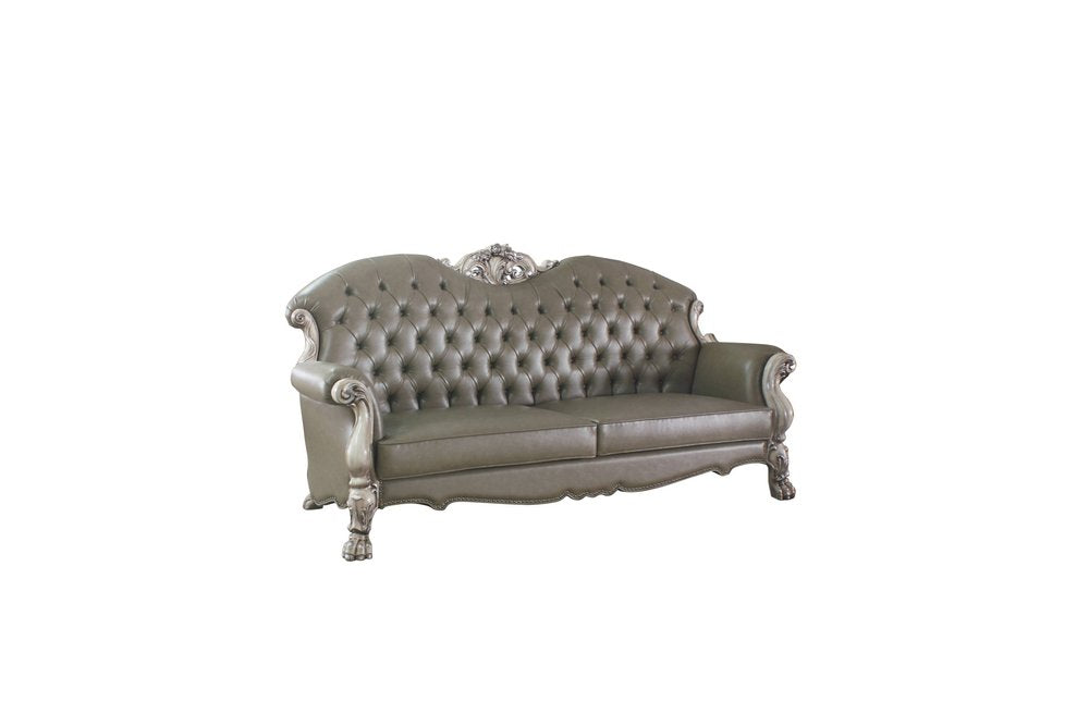 96" Bone Faux Leather Sofa And Toss Pillows With White Legs  Warm Home View