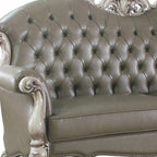 96" Bone Faux Leather Sofa And Toss Pillows With White Legs  Warm Home View