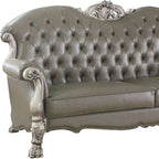 96" Bone Faux Leather Sofa And Toss Pillows With White Legs  Warm Home View