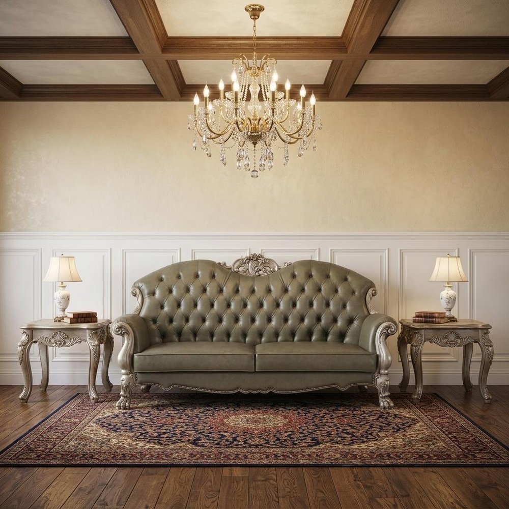 96" Bone Faux Leather Sofa And Toss Pillows With White Legs  Warm Home View