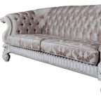 99" Ivory Velvet Damask Sofa And Toss Pillows With Bone Legs  Warm Home View