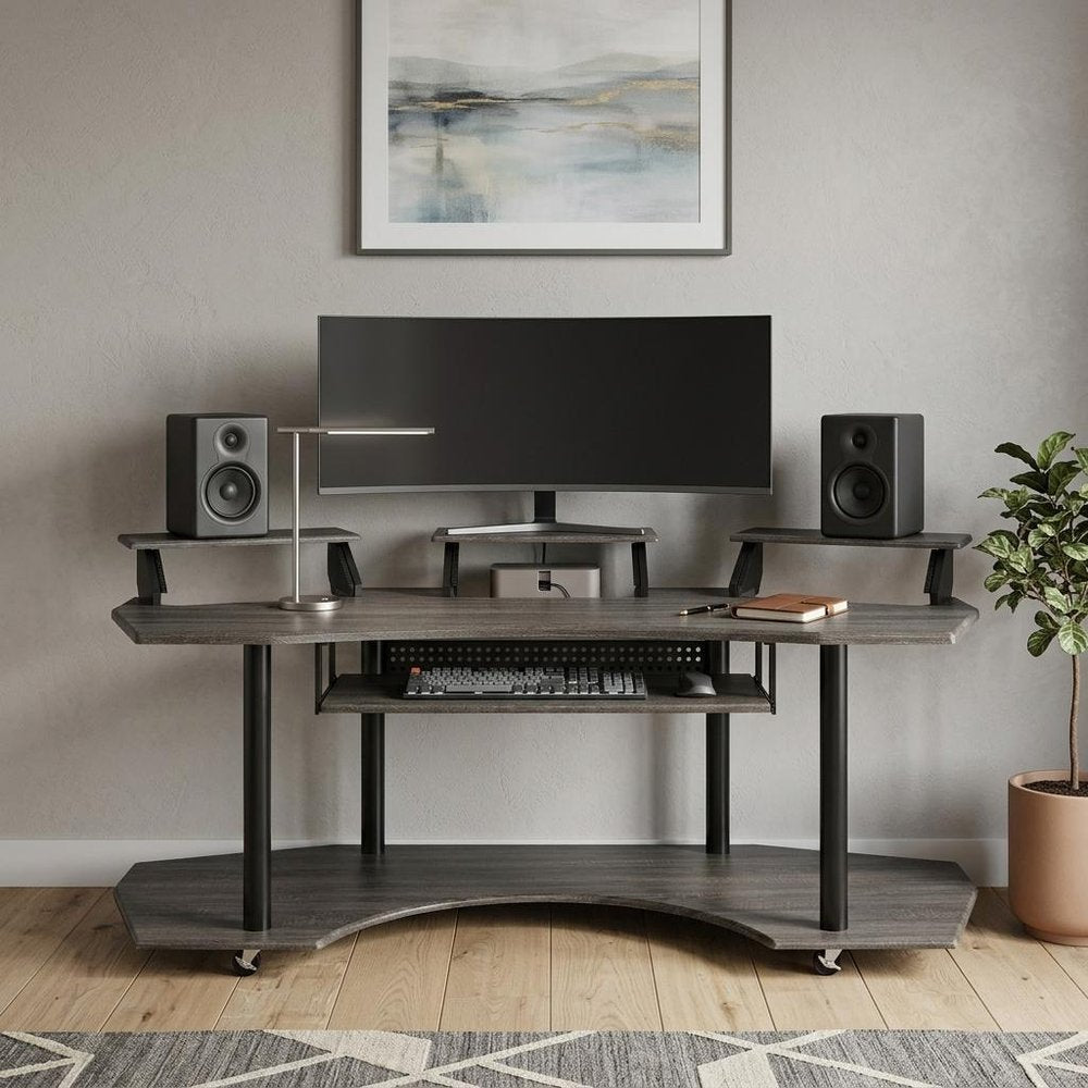 83" Black Music Recording Studio Desk  Warm Home View