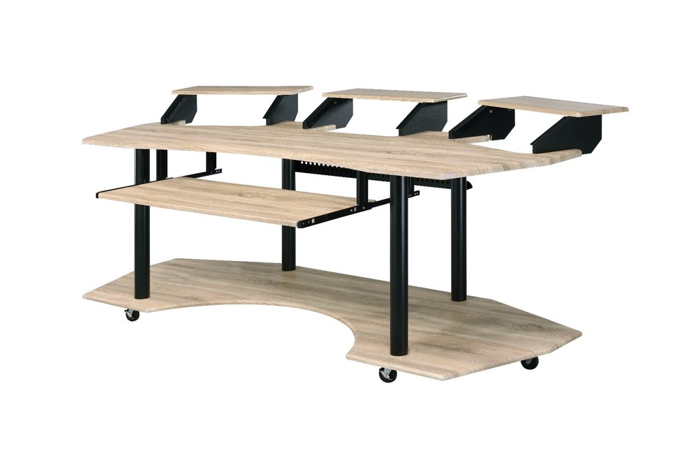 83" Natural and Black Music Recording Studio Desk  Warm Home View