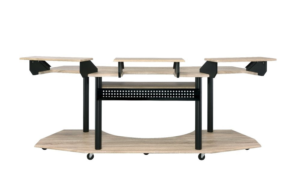 83" Natural and Black Music Recording Studio Desk  Warm Home View