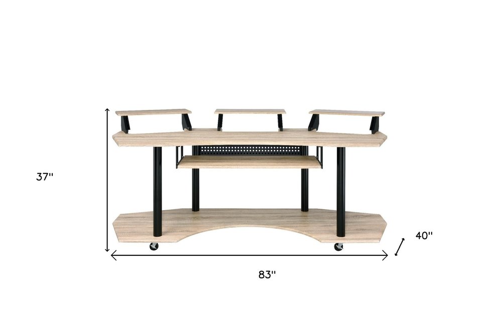 83" Natural and Black Music Recording Studio Desk  Warm Home View