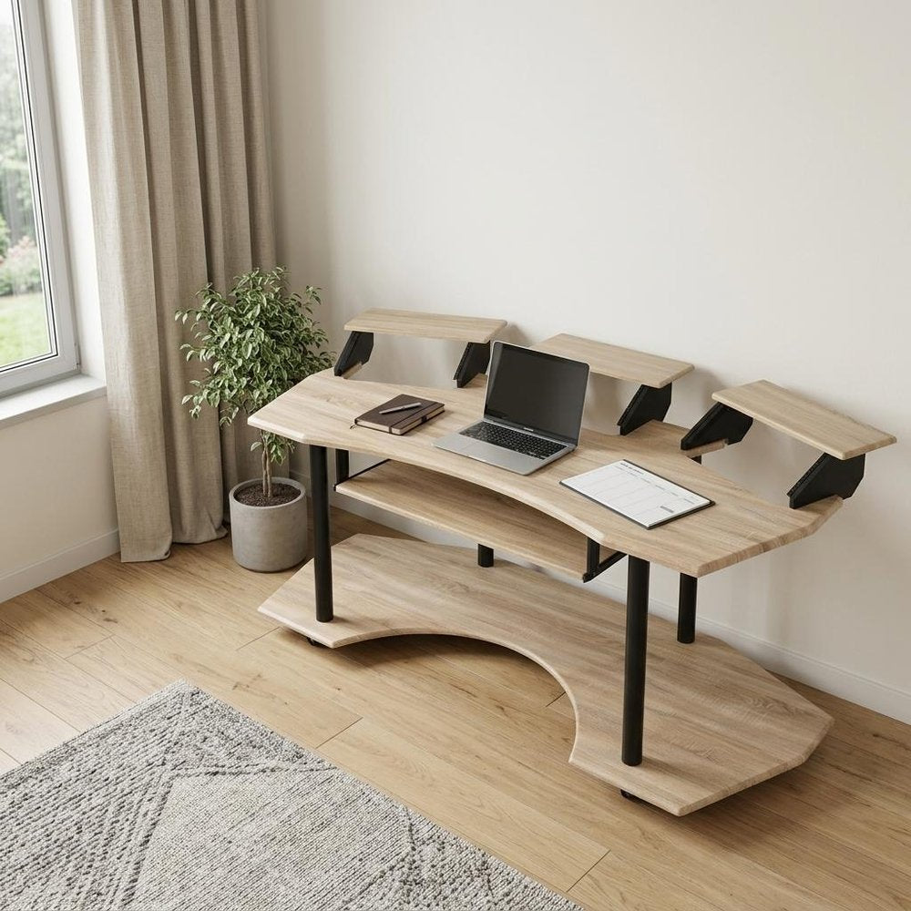 83" Natural and Black Music Recording Studio Desk  Warm Home View