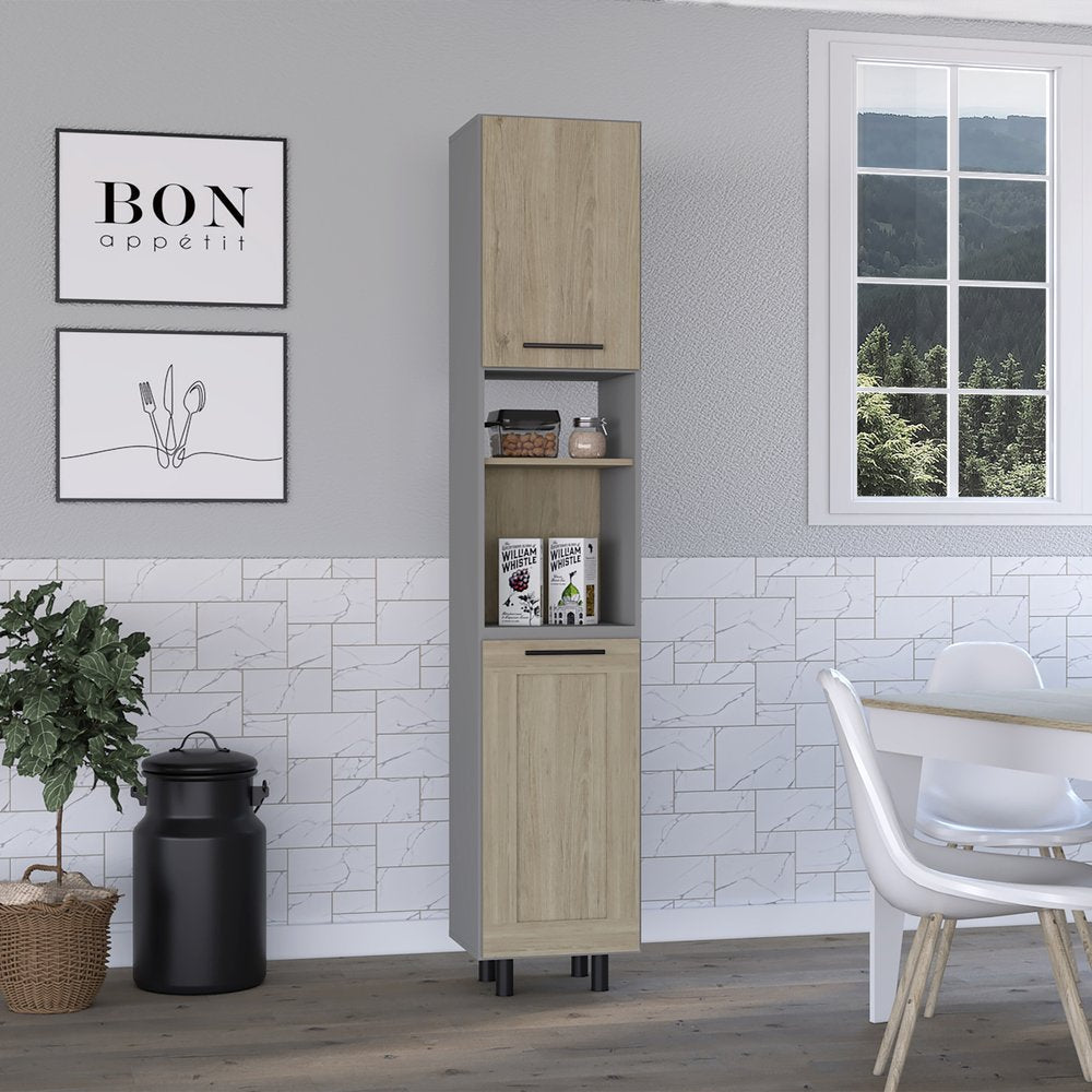 82" Gray And Oak Wood Pantry Or Storage Closet  Warm Home View