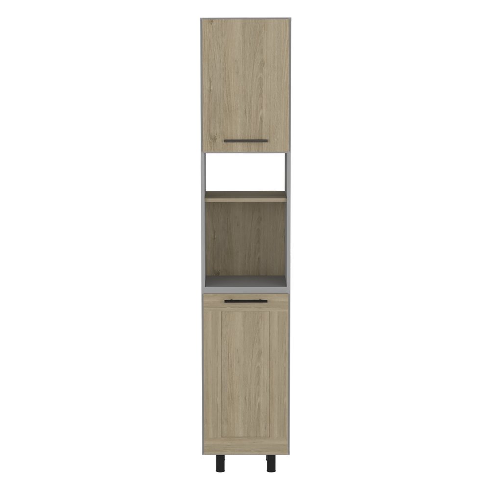 82" Gray And Oak Wood Pantry Or Storage Closet  Warm Home View