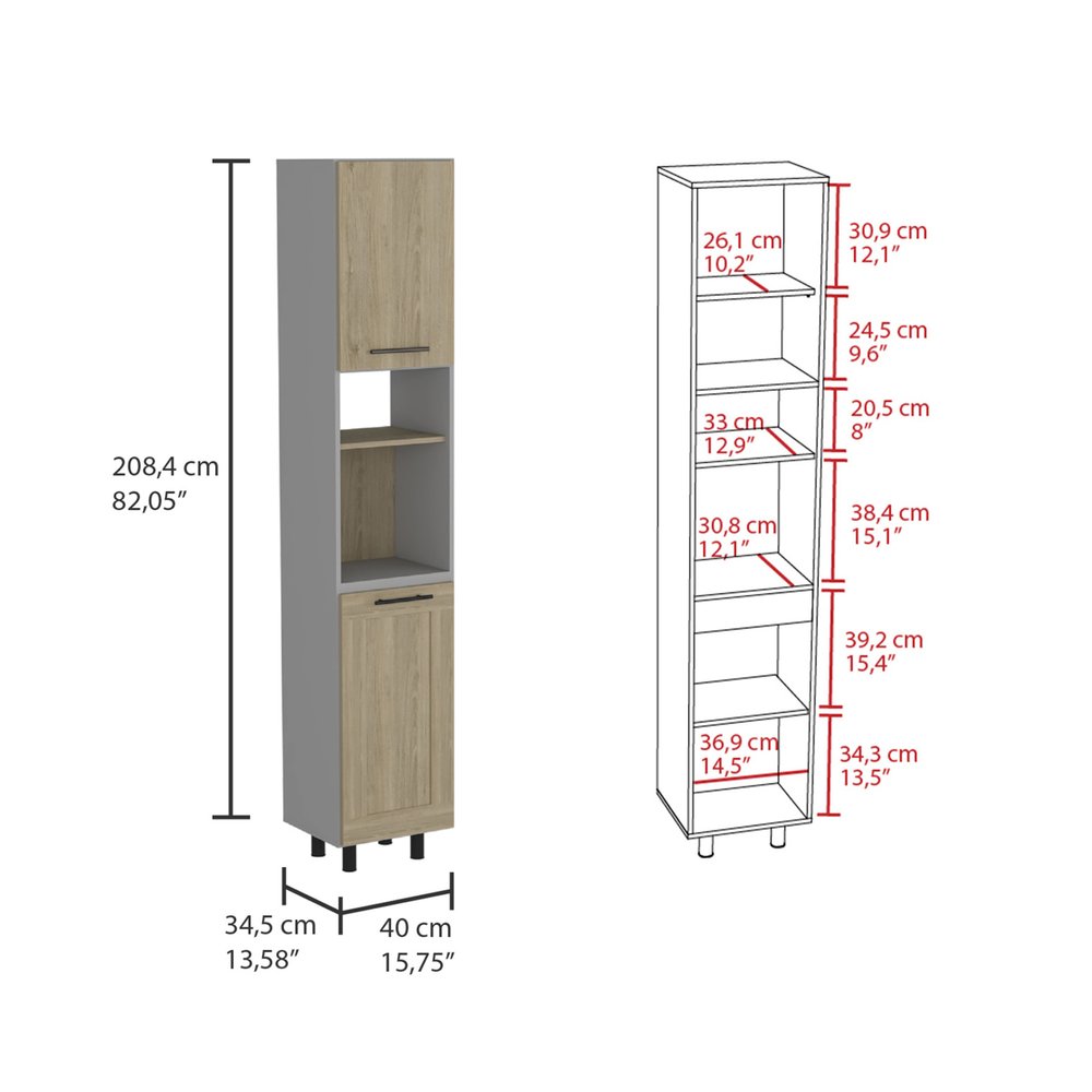 82" Gray And Oak Wood Pantry Or Storage Closet  Warm Home View