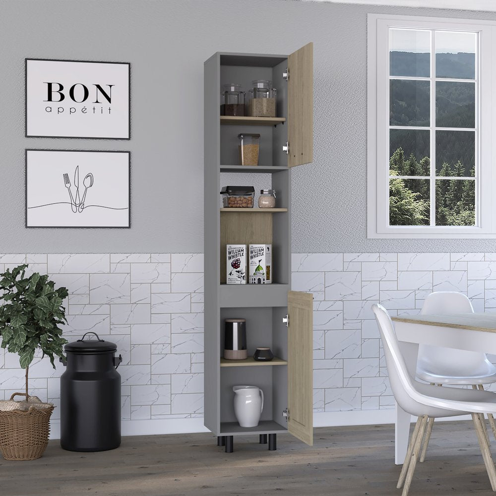 82" Gray And Oak Wood Pantry Or Storage Closet  Warm Home View