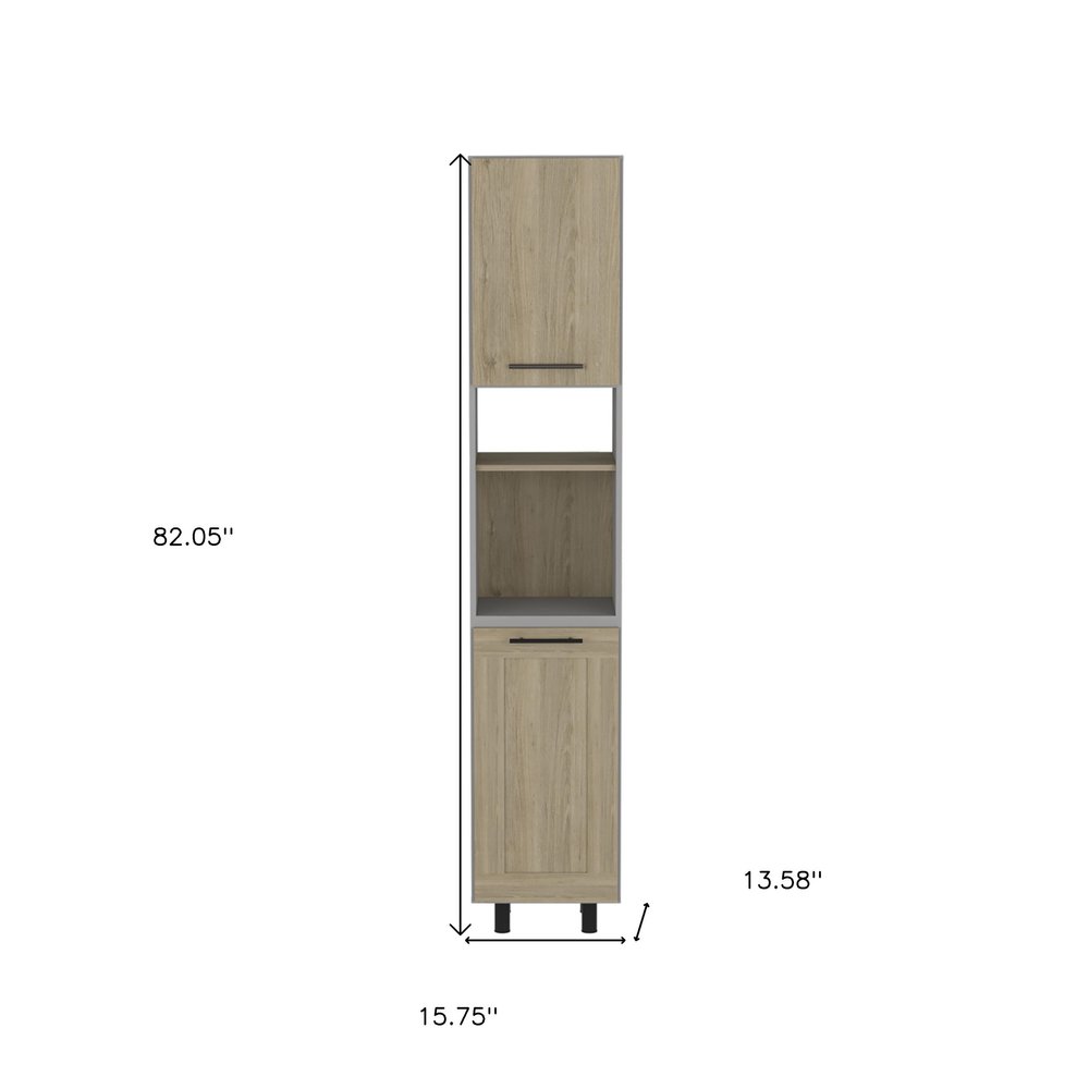 82" Gray And Oak Wood Pantry Or Storage Closet  Warm Home View