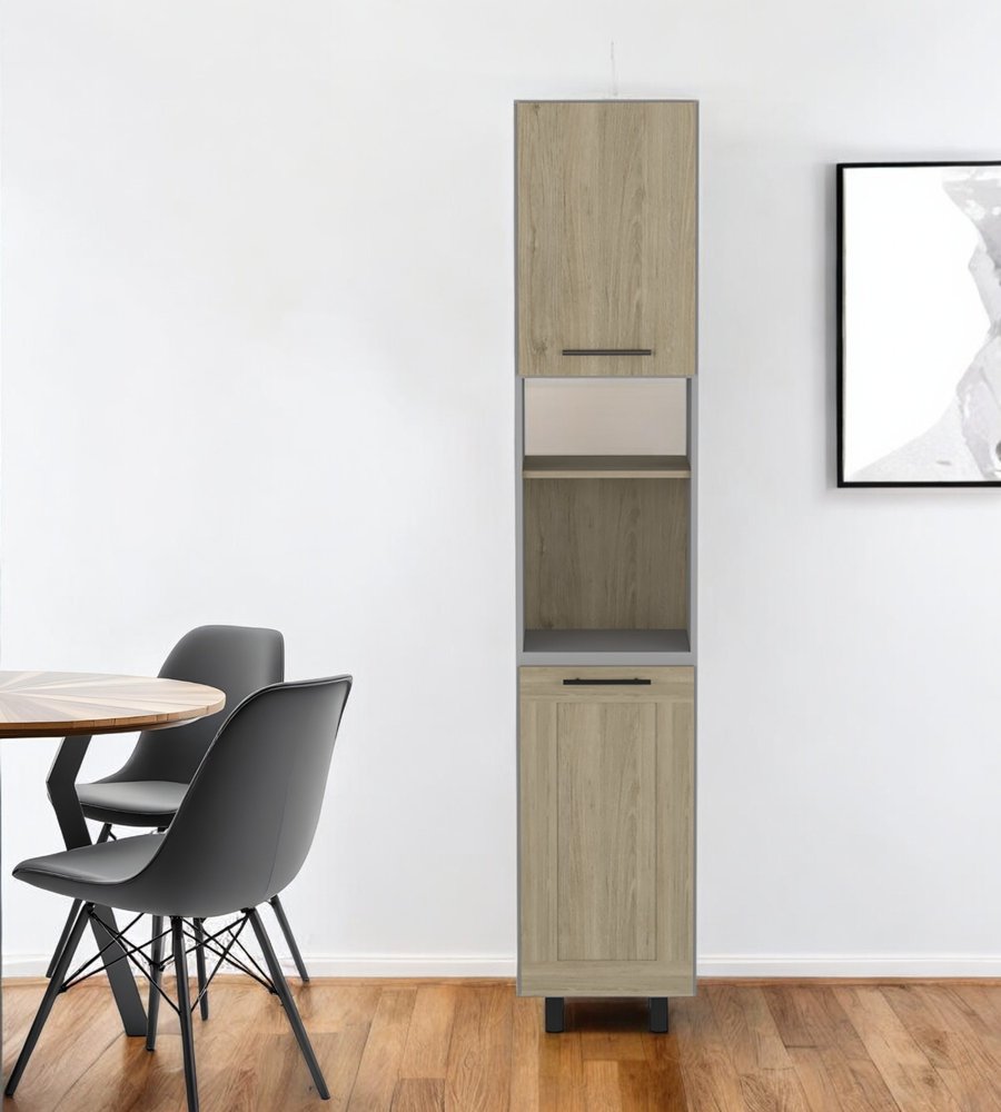 82" Gray And Oak Wood Pantry Or Storage Closet  Warm Home View