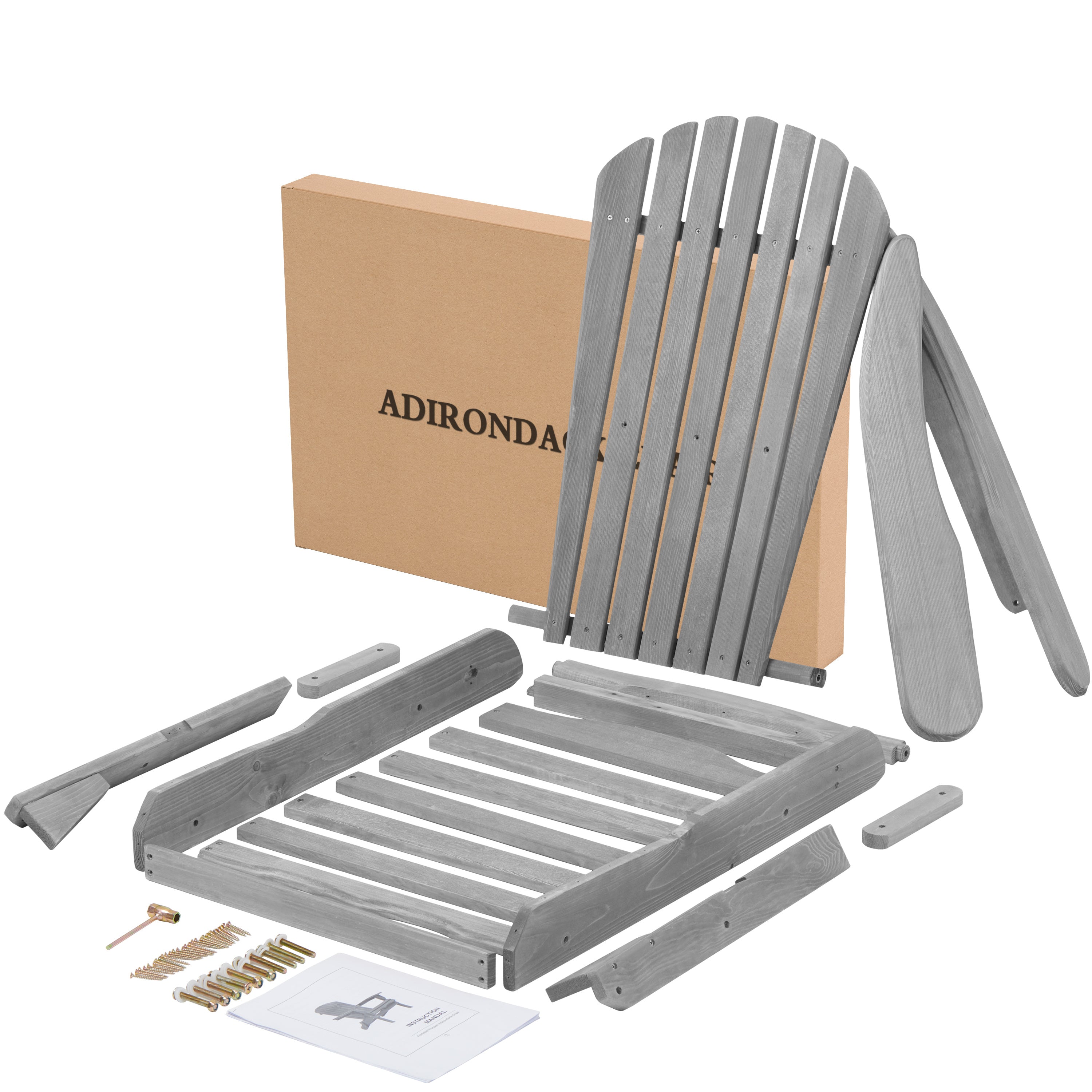 Wooden Folding Adirondack Chair Set - Grey Cedar, 2-Piece  Warm Home View