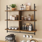Bestier Floating Pipe Shelving Kitchen Shelves Wall Mounted 3 Tier 41.5" Ladder Coffee Bar Shelf Hanging with Circular Tube Display Bookshelf Storage for Living Room Kitchen Rustic Brown  Warm Home View