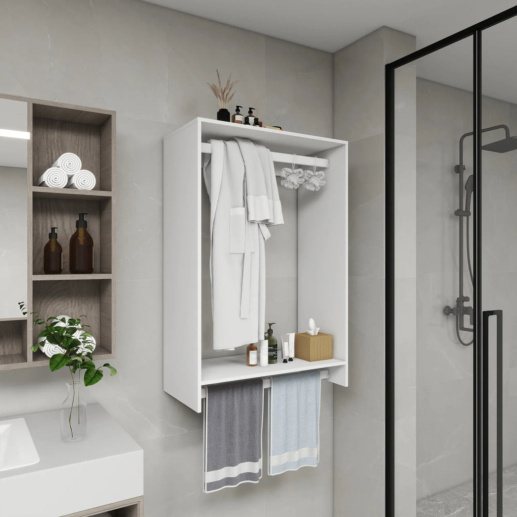 B3 DIY Modular Wooden Closet Organizer System with 2 Hanging Rods Shelves Wall Mount Shelving for Walk in Closet Bedroom and living room Organization Built in Clothes Storage White 31.49''W x 16.04''D x 47.24''H  Warm Home View