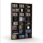 Media Shelving Unit, 6 Fixed Shelves, 18 Adjustable Shelves, Wide Base For Stability In Espresso Brown  Warm Home View