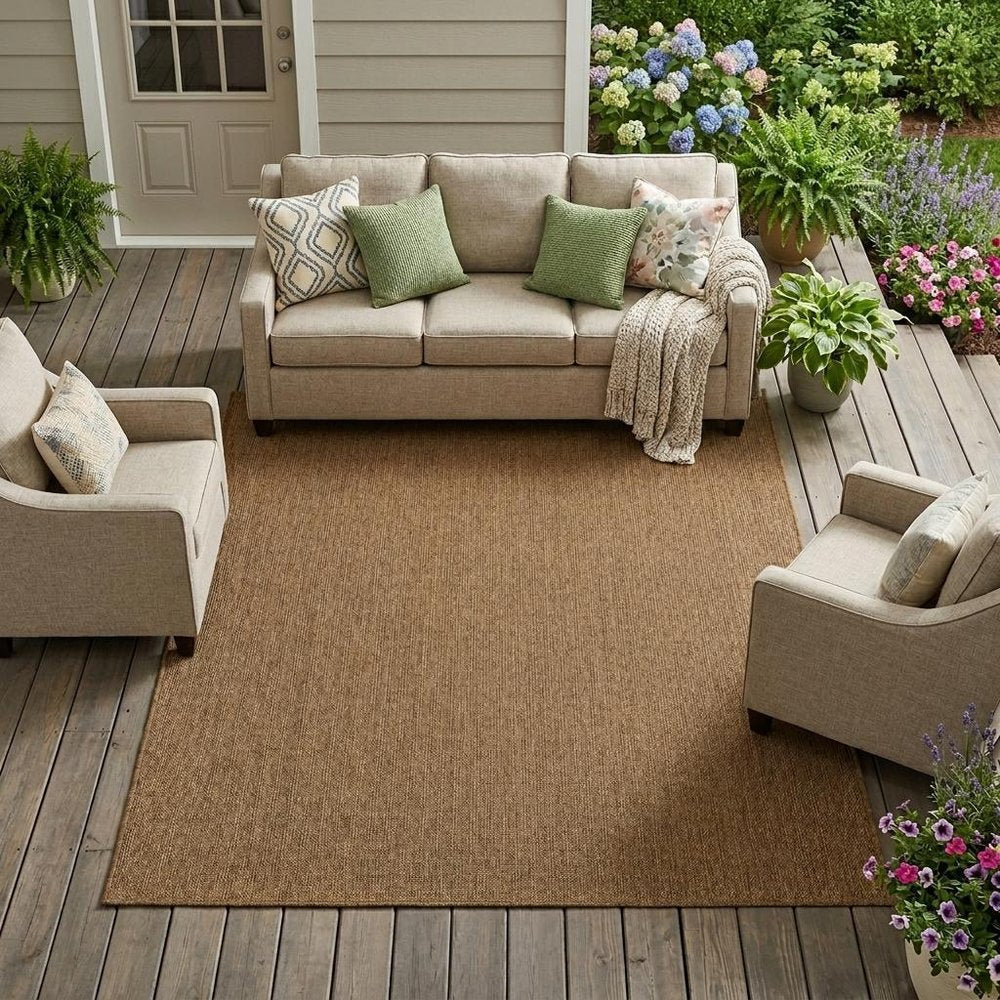 9' X 13' Tan Indoor Outdoor Area Rug  Warm Home View