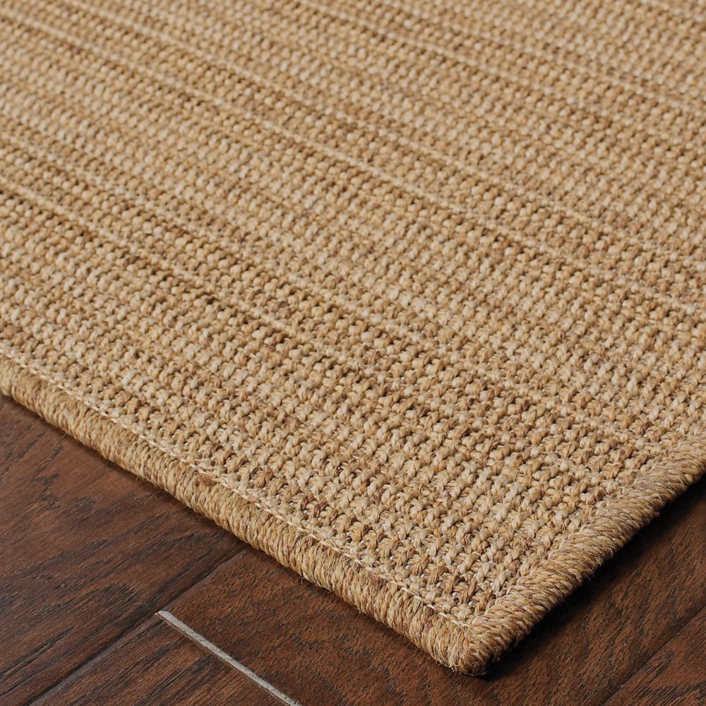 9' X 13' Tan Striped Stain Resistant Indoor Outdoor Area Rug  Warm Home View