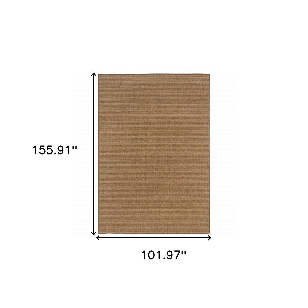 9' X 13' Tan Striped Stain Resistant Indoor Outdoor Area Rug  Warm Home View