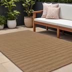 9' X 13' Tan Striped Stain Resistant Indoor Outdoor Area Rug  Warm Home View
