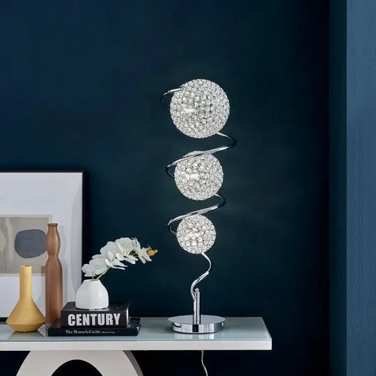 Vertical Crystal Sphere Table Lamp // 3 Light  Warm Home View