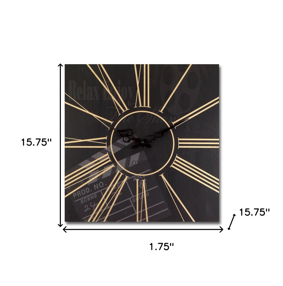 Set of Two Black And Gold Wood Analog Square Cinema Wall Clocks  Warm Home View