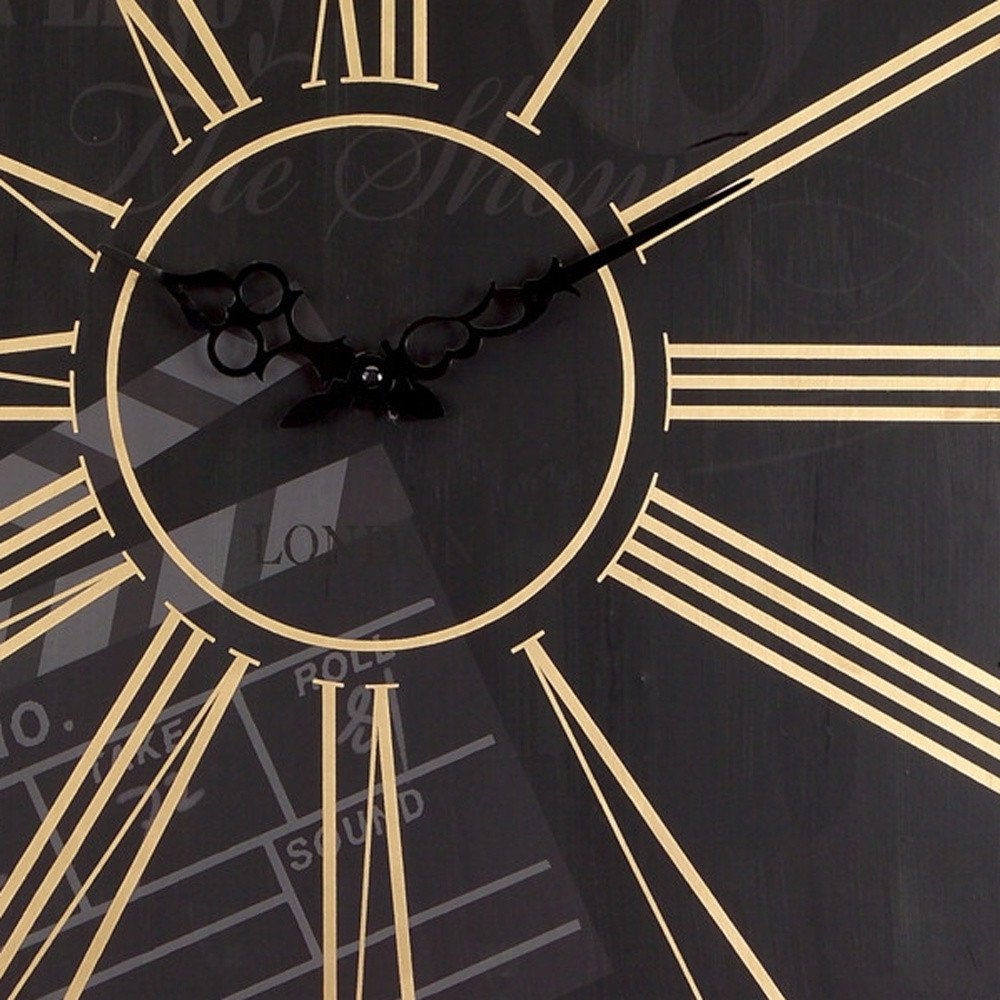 Set of Two Black And Gold Wood Analog Square Cinema Wall Clocks  Warm Home View