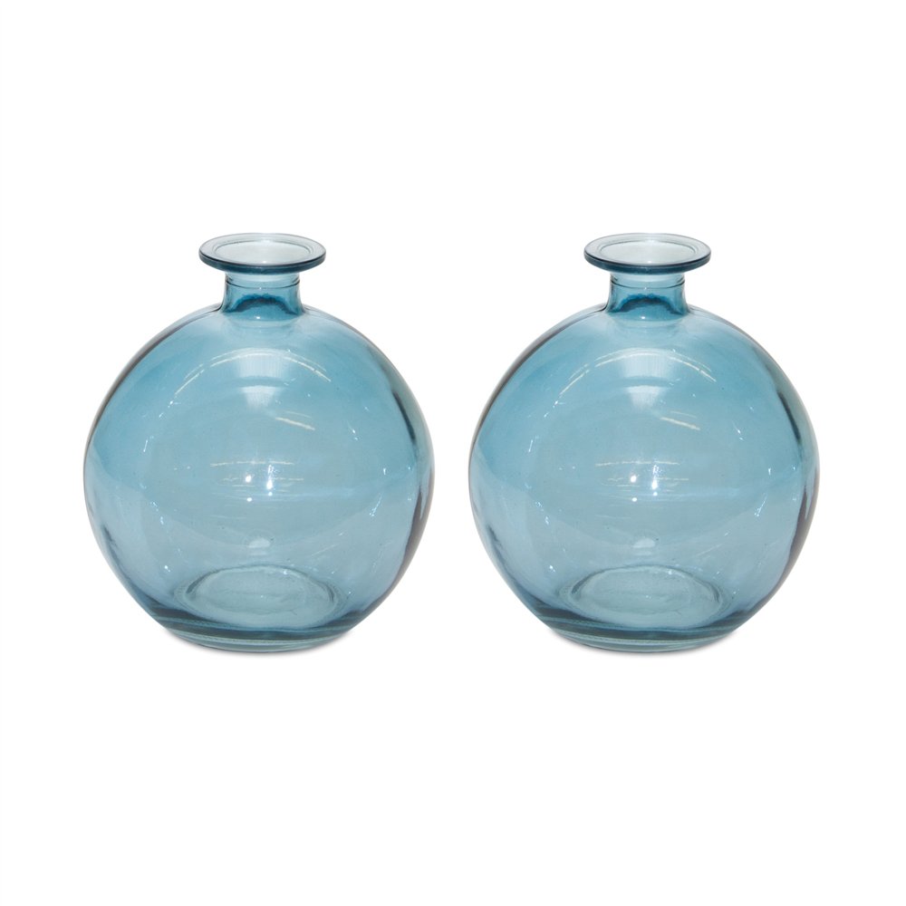 Set of Two Blue Glass Round Table Vase  Warm Home View