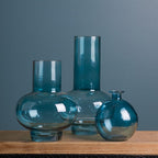 Set of Two Blue Glass Round Table Vase  Warm Home View