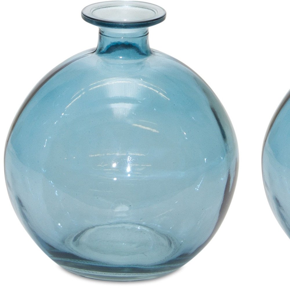 Set of Two Blue Glass Round Table Vase  Warm Home View