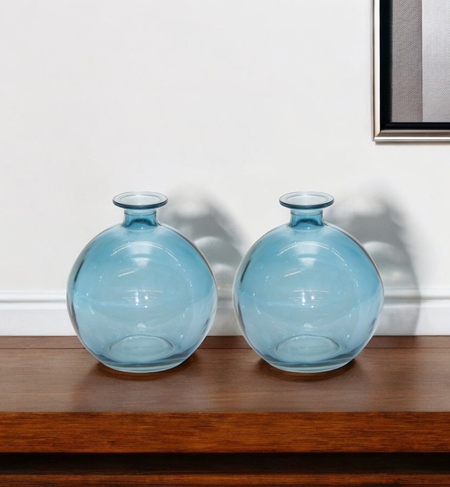 Set of Two Blue Glass Round Table Vase  Warm Home View