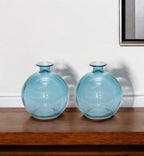 Set of Two Blue Glass Round Table Vase  Warm Home View