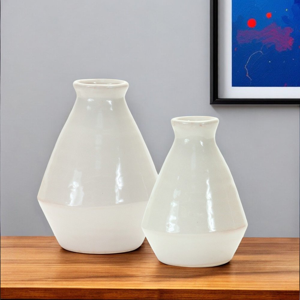 Set of Two White Bud Terracotta Table Vase  Warm Home View