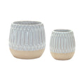 Set of Two Beige and White Ribbed Round Porcelain Table Vase  Warm Home View