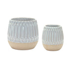 Set of Two Beige and White Ribbed Round Porcelain Table Vase  Warm Home View