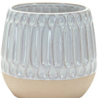 Set of Two Beige and White Ribbed Round Porcelain Table Vase  Warm Home View