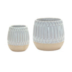 Set of Two Beige and White Ribbed Round Porcelain Table Vase  Warm Home View