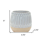 Set of Two Beige and White Ribbed Round Porcelain Table Vase  Warm Home View