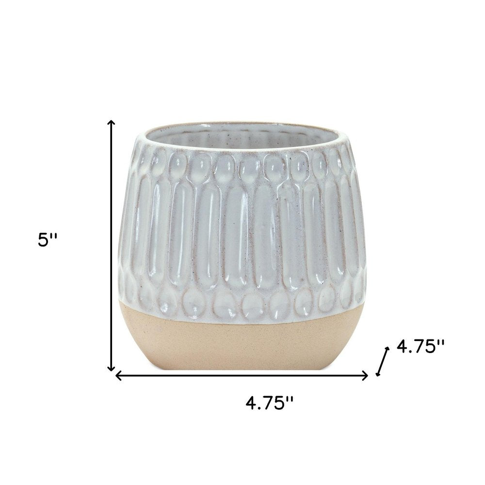 Set of Two Beige and White Ribbed Round Porcelain Table Vase  Warm Home View