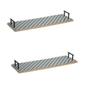 Set of Two Blue Solid Wood Geometric Serving Tray With Handles  Warm Home View