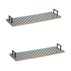 Set of Two Blue Solid Wood Geometric Serving Tray With Handles  Warm Home View