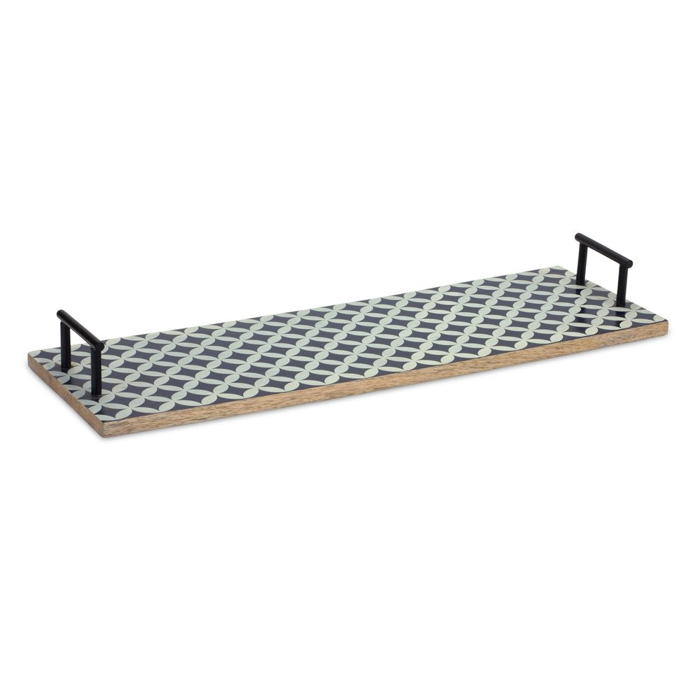 Set of Two Blue Solid Wood Geometric Serving Tray With Handles  Warm Home View