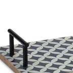 Set of Two Blue Solid Wood Geometric Serving Tray With Handles  Warm Home View