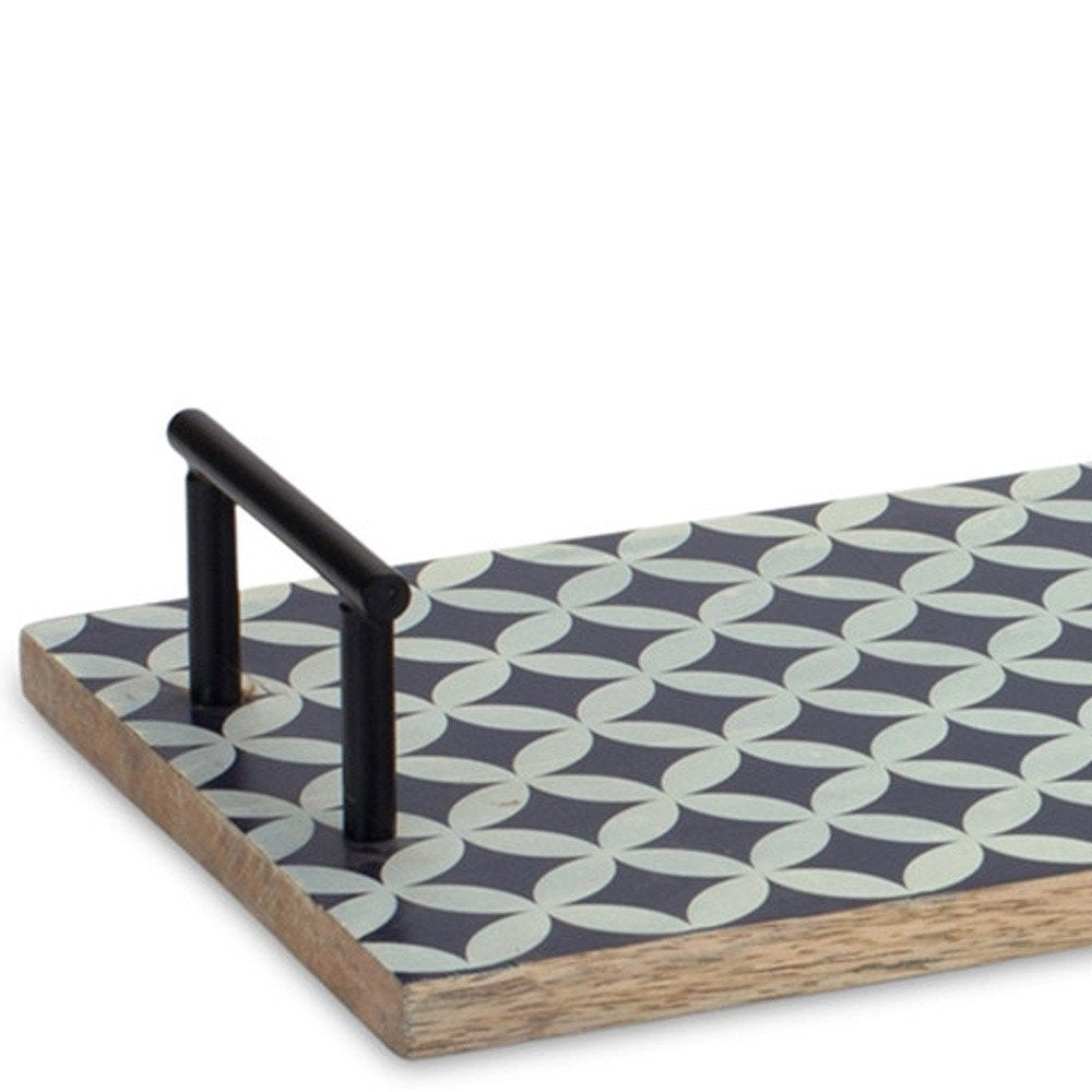 Set of Two Blue Solid Wood Geometric Serving Tray With Handles  Warm Home View