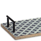 Set of Two Blue Solid Wood Geometric Serving Tray With Handles  Warm Home View